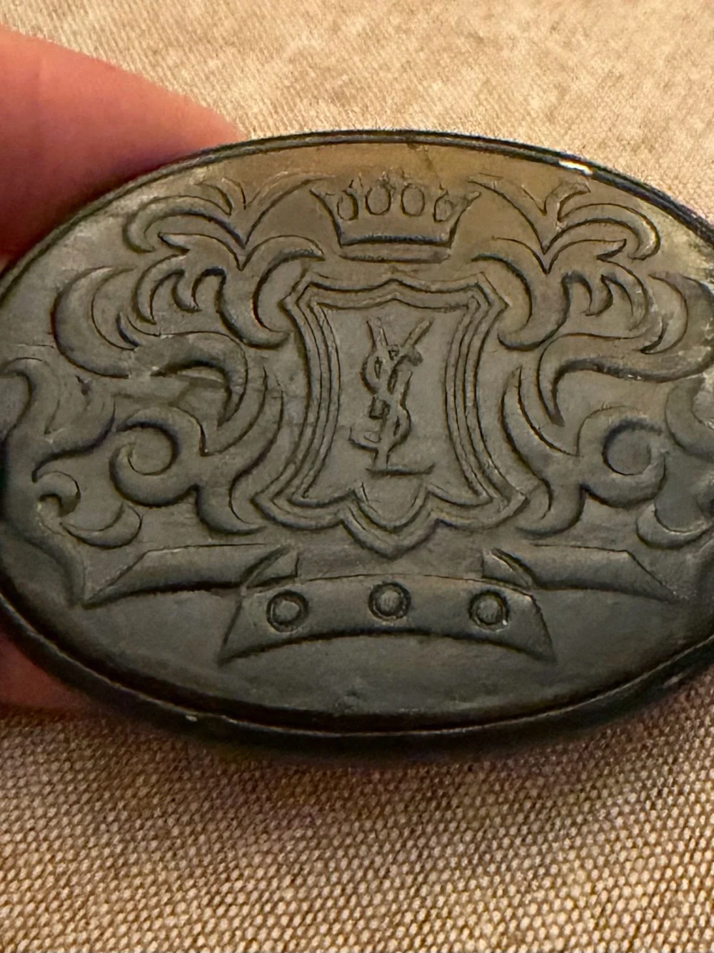 Yves Saint Laurent Vintage Black Embossed Leather Belt Buckle